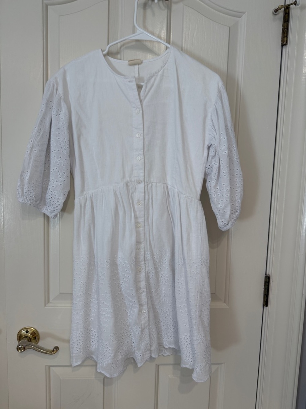 Like New Good Heart by Matilda Jane White Eyelet Button-Front Mini Dress